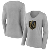 Vegas Golden Knights Women's Primary Logo Team Long Sleeve V-Neck T-Shirt Heather Gray