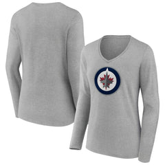 Winnipeg Jets Women's Primary Logo Team Long Sleeve V-Neck T-Shirt Heather Gray