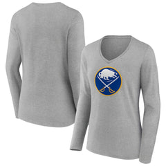 Buffalo Sabres Women's Primary Logo Team Long Sleeve V-Neck T-Shirt Heather Gray