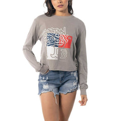 Boston Red Sox The Wild Collective Women's Cropped Long Sleeve T-Shirt - Gray