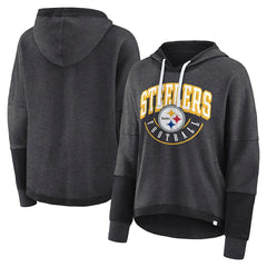 Pittsburgh Steelers Women's Lightewight Modest Crop Lounge Helmet Arch Pullover Hoodie - Charcoal cheap