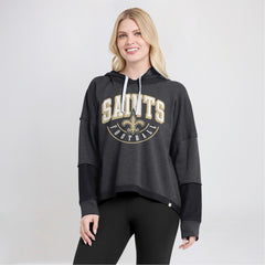 New Orleans Saints Women's Lightewight Modest Crop Lounge Helmet Arch Pullover Hoodie - Charcoal on sale