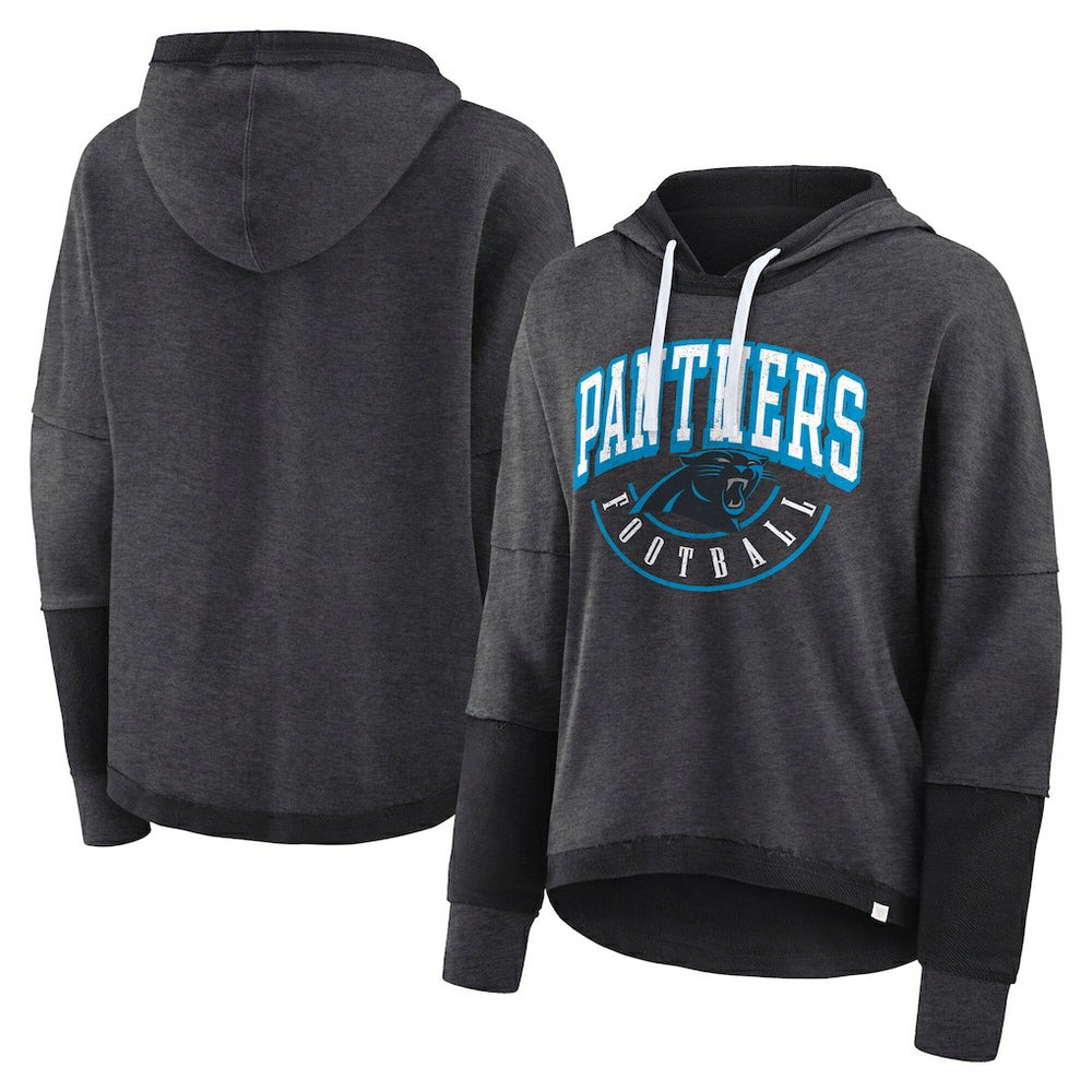 Carolina Panthers Women's Lightewight Modest Crop Lounge Helmet Arch Pullover Hoodie - Charcoal sale