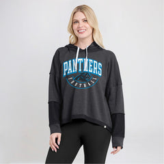 Carolina Panthers Women's Lightewight Modest Crop Lounge Helmet Arch Pullover Hoodie - Charcoal sale