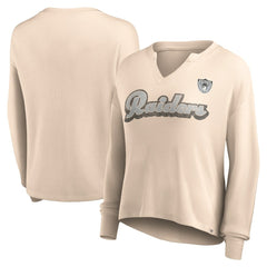 Las Vegas Raiders Women's Go For It Notch Neck Waffle Knit Lightweight Long Sleeve T-Shirt - Tan online