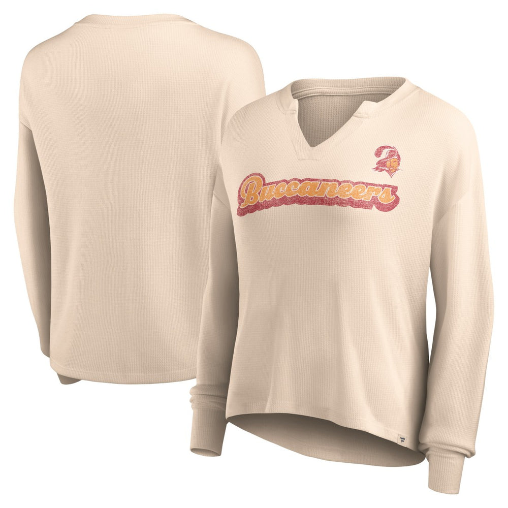 Tampa Bay Buccaneers Women's Go For It Notch Neck Waffle Knit Lightweight Long Sleeve T-Shirt - Tan discount