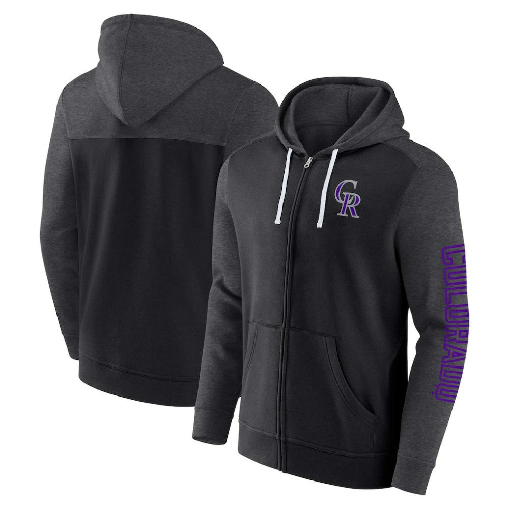 Colorado Rockies Offensive Line Up Lightweight Full-Zip Hoodie - Black