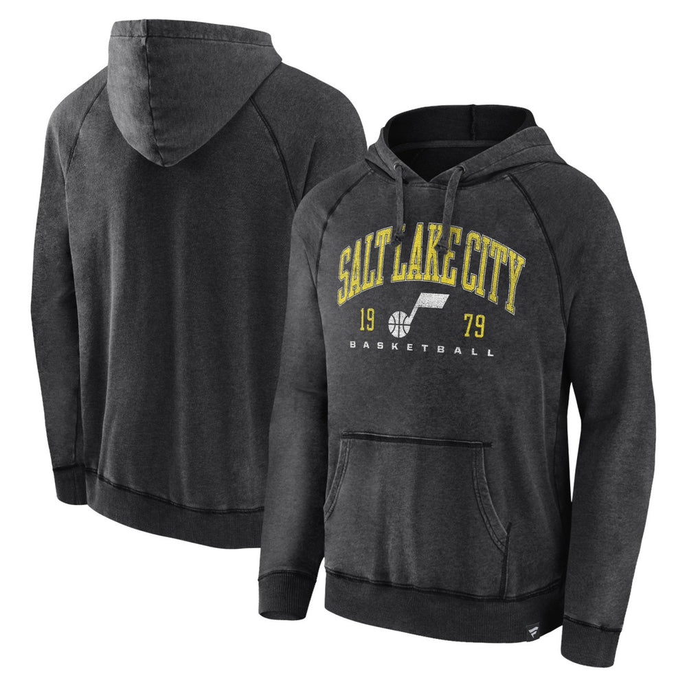 Utah Jazz Foul Trouble Snow Wash Raglan Pullover Hoodie - Heather Charcoal | Fanatics shop
