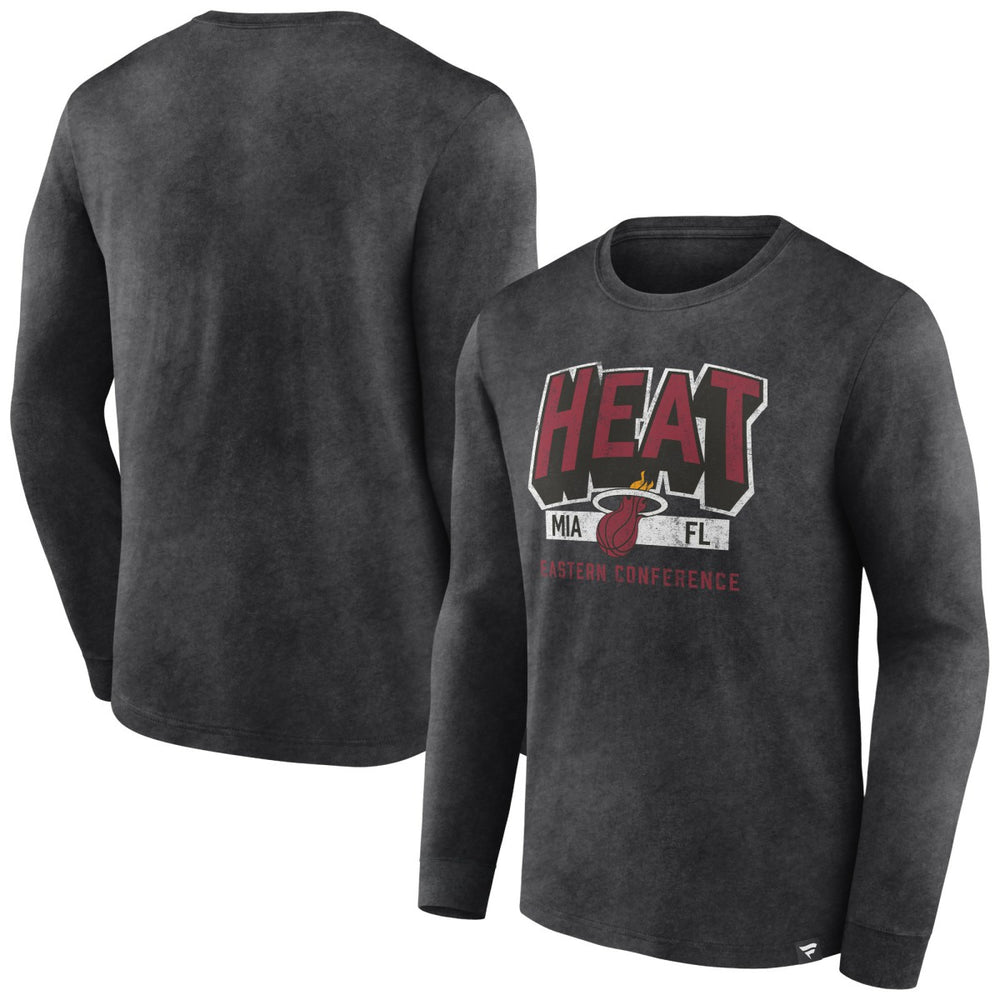 Miami Heat Front Court Press Snow Wash Long Sleeve T-Shirt - Heather Charcoal | Fanatics shop