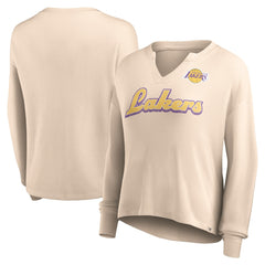 Los Angeles Lakers Women's Go For It Long Sleeve Notch Neck T-Shirt - Tan | Fanatics shop