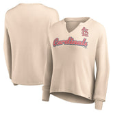 St. Louis Cardinals Women's Go For It Waffle Knit Long Sleeve Notch Neck T-Shirt - Cream