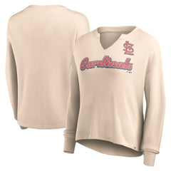 St. Louis Cardinals Women's Go For It Waffle Knit Long Sleeve Notch Neck T-Shirt - Cream