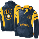 Milwaukee Brewers Starter Impact Hoodie Half-Zip Jacket - Navy