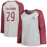 Nathan MacKinnon Colorado Avalanche Fanatics Women's Plus Size Name & Number Raglan Long Sleeve T-Shirt Heather Gray/Heather Burgundy