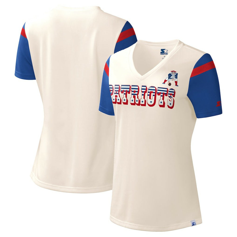 New England Patriots Starter Women's Kick Start V-Neck T-Shirt - Cream sale