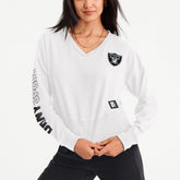 Las Vegas Raiders DKNY Sport Women's Lily V-Neck Pullover Sweatshirt - White sale