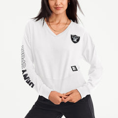 Las Vegas Raiders DKNY Sport Women's Lily V-Neck Pullover Sweatshirt - White sale
