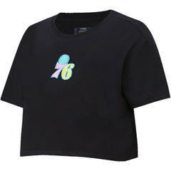 Philadelphia 76ers Pro Standard Women's Washed Neon Cropped Boxy T-Shirt - Black on sale