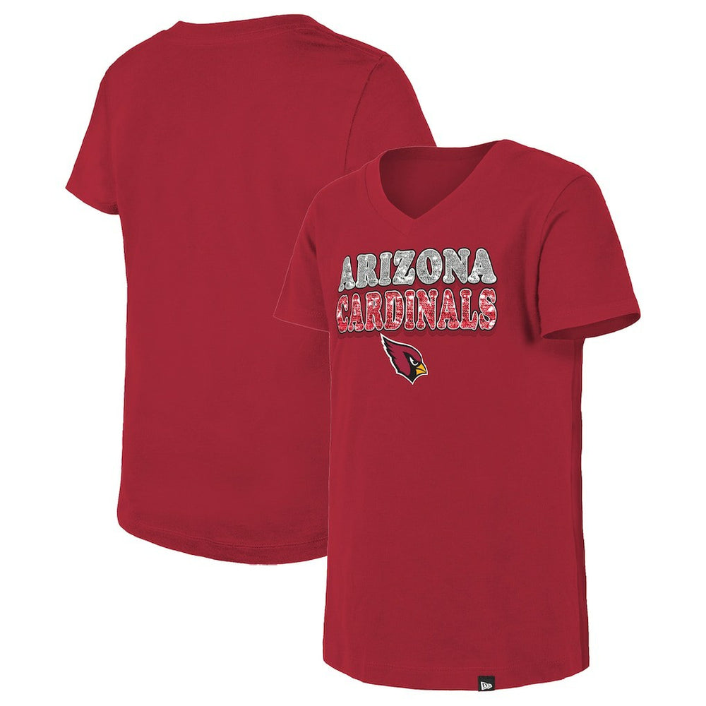 Arizona Cardinals New Era Girls Youth Reverse Sequin V-Neck T-Shirt - Cardinal sale
