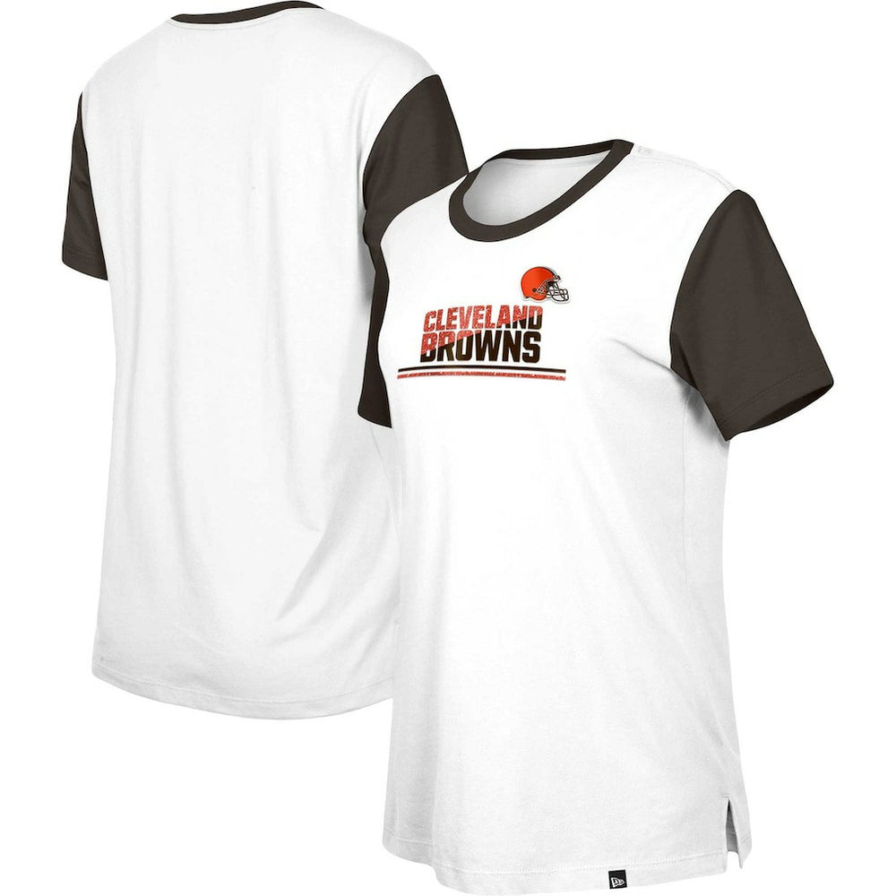 Cleveland Browns New Era Women's Third Down Colorblock T-Shirt - White/Brown outlet