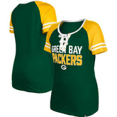 Green Bay Packers New Era Women's Raglan Lace-Up T-Shirt - Green discount