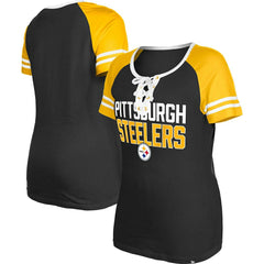 Pittsburgh Steelers New Era Women's Raglan Lace-Up T-Shirt - Black on sale