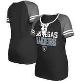 Las Vegas Raiders New Era Women's Raglan Lace-Up T-Shirt - Black on sale