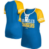 Los Angeles Chargers New Era Women's Raglan Lace-Up T-Shirt - Powder Blue cheap