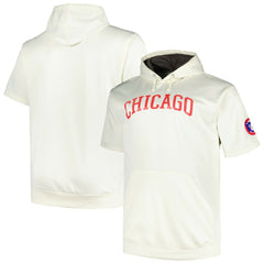 Chicago Cubs Profile Big & Tall Contrast Short Sleeve Pullover Hoodie - Oatmeal