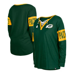 Green Bay Packers New Era Women's Lace-Up Notch Neck Long Sleeve T-Shirt - Green for sale
