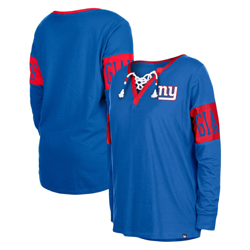 New York Giants New Era Women's Lace-Up Notch Neck Long Sleeve T-Shirt - Royal sale