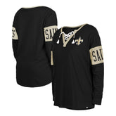 New Orleans Saints New Era Women's Lace-Up Notch Neck Long Sleeve T-Shirt - Black on sale