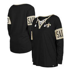 New Orleans Saints New Era Women's Lace-Up Notch Neck Long Sleeve T-Shirt - Black on sale