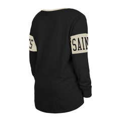 New Orleans Saints New Era Women's Lace-Up Notch Neck Long Sleeve T-Shirt - Black on sale