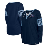 Tennessee Titans New Era Women's Lace-Up Notch Neck Long Sleeve T-Shirt - Navy cheap