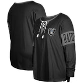 Las Vegas Raiders New Era Women's Plus Size Lace-Up Notch Neck Long Sleeve T-Shirt - Black on sale