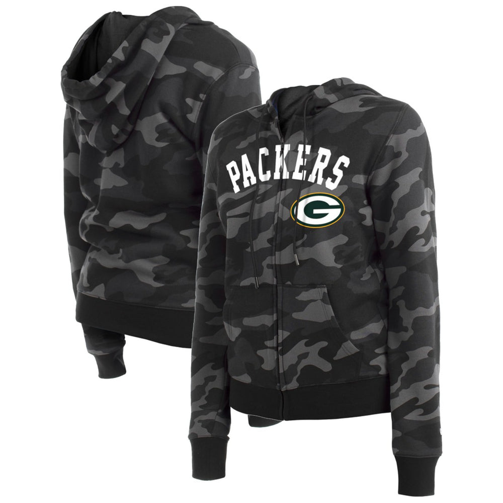 Green Bay Packers New Era Women's Camo Full-Zip Hoodie - Black on sale