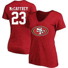 Christian McCaffrey San Francisco 49ers Women's Plus Size Fair Catch Name & Number Scoop Neck T-Shirt - Scarlet discount