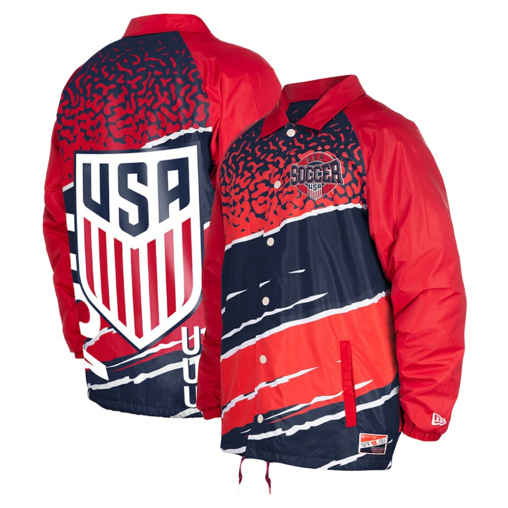 USMNT 5th & Ocean by New Era Throwback Coaches Raglan Full-Snap Jacket - Navy | New Era online