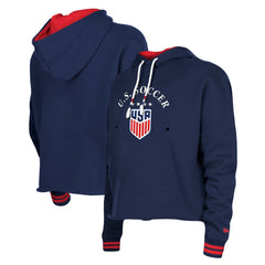 USWNT 5th & Ocean by New Era Women's Athleisure Cropped Fleece Pullover Hoodie - Navy | New Era shop