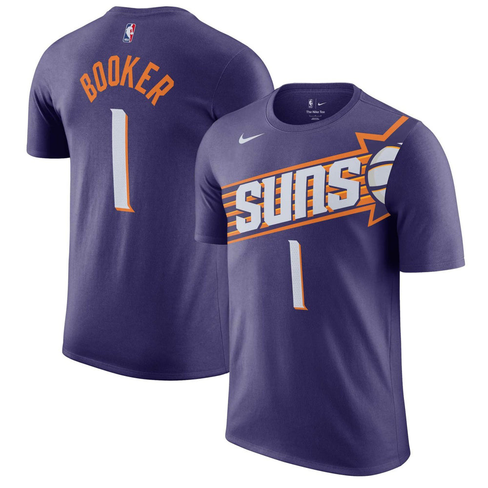 Devin Booker Phoenix Suns Icon 2022/23 Name & Number T-Shirt - Purple | Nike for sale