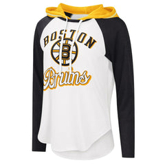 Boston Bruins G-III 4Her by Carl Banks Women's MVP Raglan Lightweight Hooded T-Shirt White/Heather Black