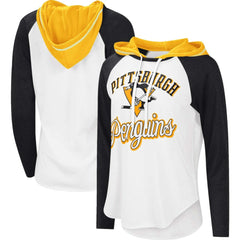 Pittsburgh Penguins G-III 4Her by Carl Banks Women's MVP Raglan Lightweight Hooded T-Shirt White/Heather Black