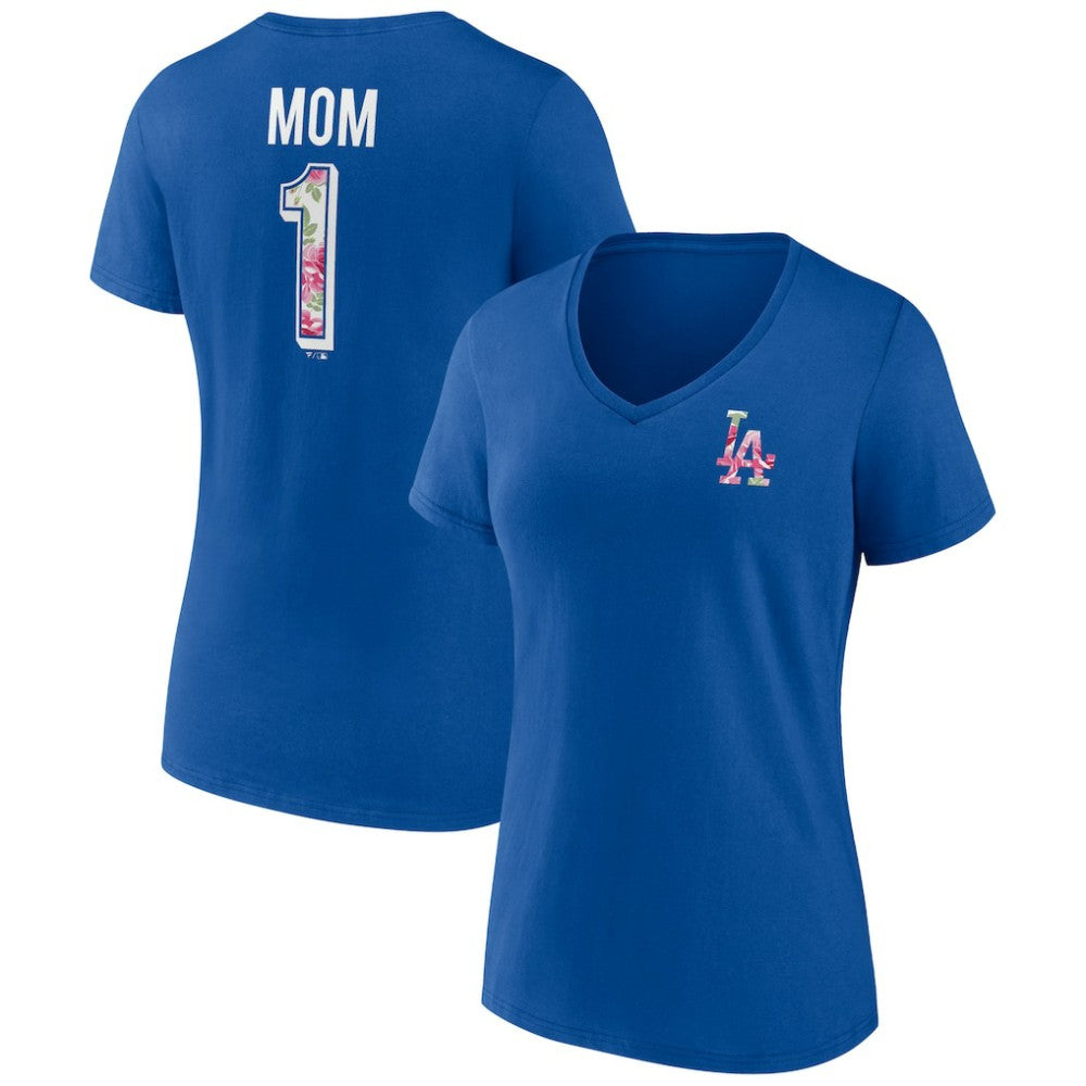 Los Angeles Dodgers Women's Team Logo Mother's Day V-Neck T-Shirt - Royal