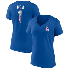 Los Angeles Dodgers Women's Team Logo Mother's Day V-Neck T-Shirt - Royal