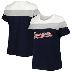 Cleveland Guardians Women's Plus Size Colorblock T-Shirt - Navy/Heather Gray