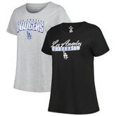 Los Angeles Dodgers Profile Women's Plus Size T-Shirt Combo Pack - Black/Heather Gray