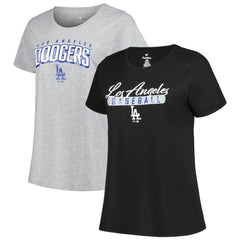 Los Angeles Dodgers Profile Women's Plus Size T-Shirt Combo Pack - Black/Heather Gray