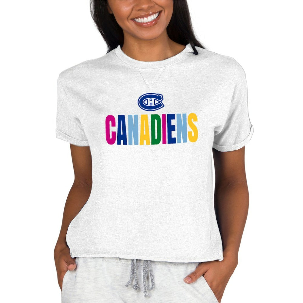 Montreal Canadiens Concepts Sport Women's Tri-Blend Mainstream Terry Short Sleeve Sweatshirt Top Oatmeal
