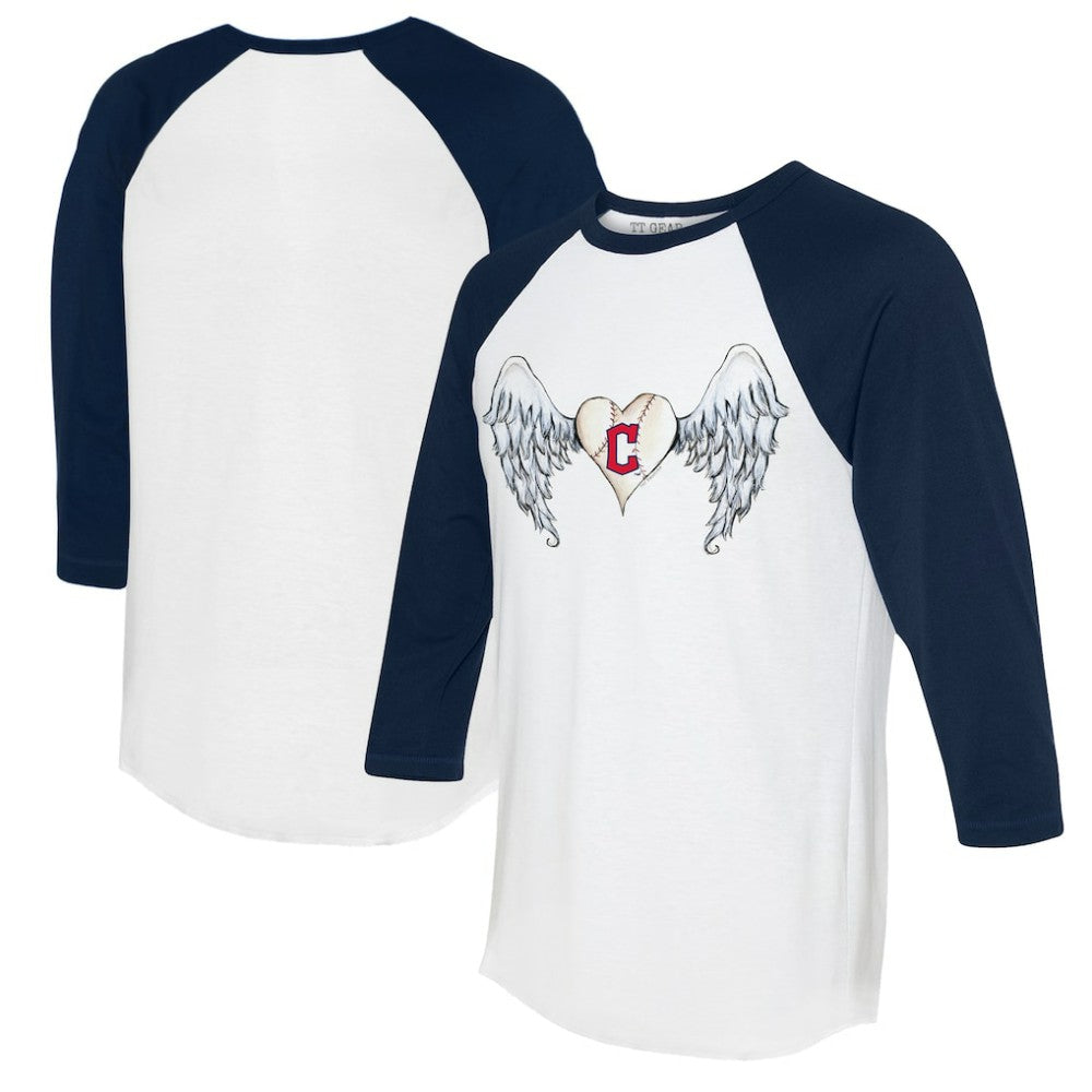 Cleveland Guardians Tiny Turnip Women's Angel Wings 3/4-Sleeve Raglan T-Shirt - White/Navy